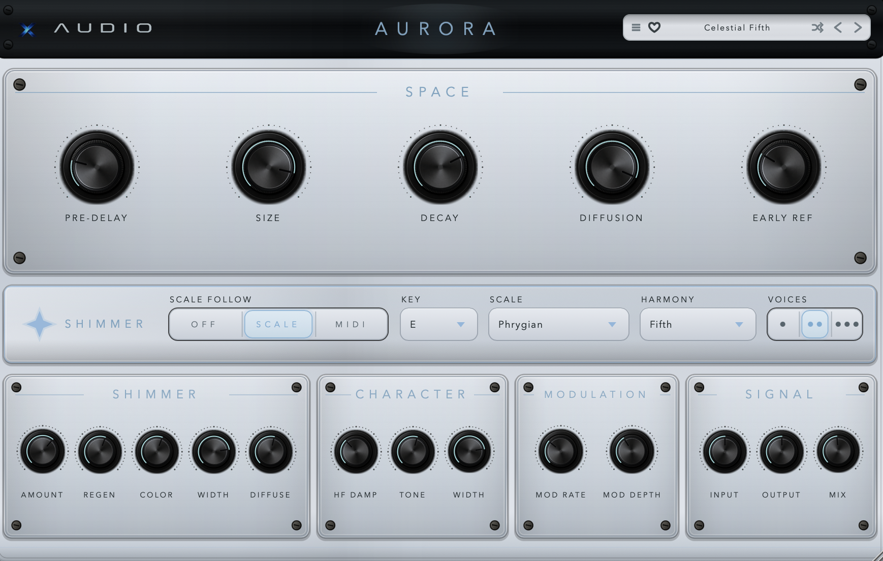 Aurora in Light Mode with Freeze engaged from the AURORA wordmark