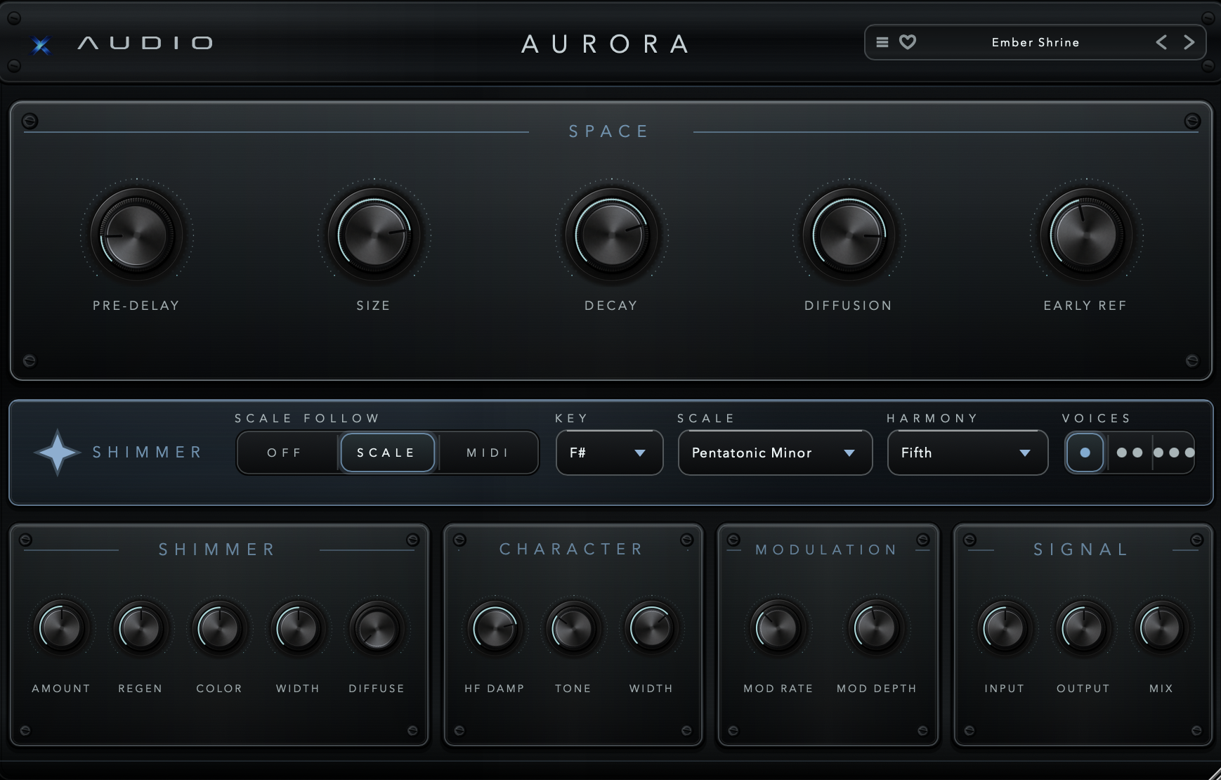 Aurora interface with Shimmer controls visible