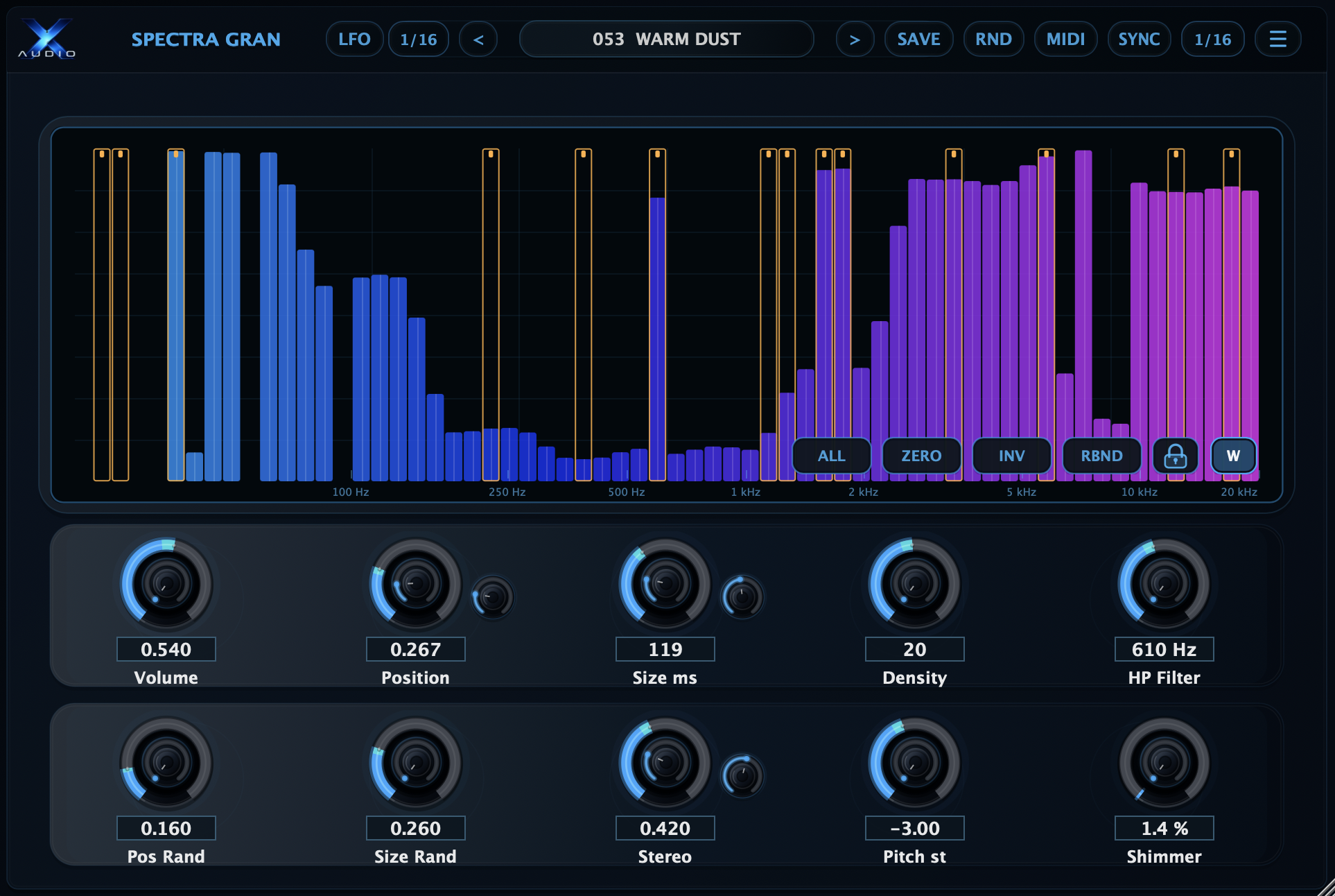 Spectra Gran in Dark mode with Spectral Mode active